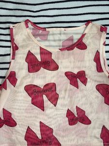 Sheer Bowknot Print Mesh Top