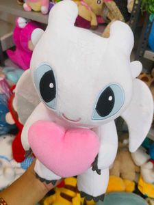 White Dragon Plush Toy with Heart