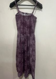 Purple Smocked Midi Dress