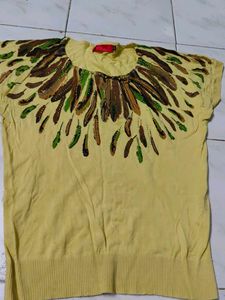 Yellow Feather Print Top