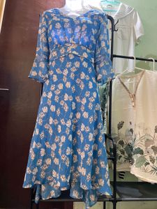 Blue Floral Midi Dress