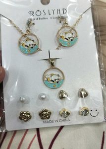 Cute Panda pendant Set with 4 pairs of studs