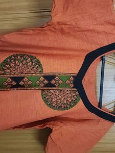 Orange Cotton Kurti With Print
