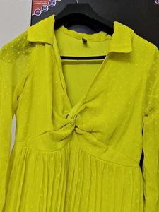 Bright Yellow Embroidered fit and flared dress