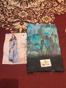 Beautiful Blue Fancy Saree with Floral Print