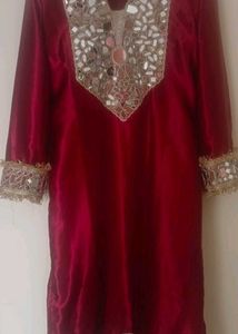 Embellished Red Kurta Set