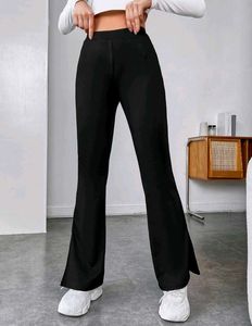 Black Flared Pants with Side Slits