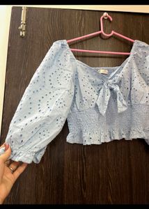 Light Blue Eyelet Crop Top