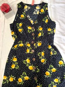 Cute Black Floral Button-Up Dress