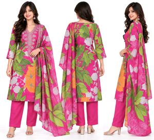 Vibrant Pink Floral Kurta Set(unstitched)