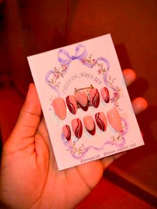 Press On Nails Set - Red & Pink Design