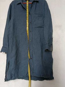 Linen Blue Oversized Button-Down Tunic Shirt