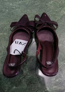 Zara Burgundy Bow Slingbacks