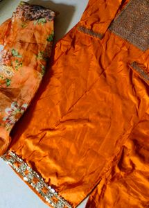 Orange Embroidered pant kurta dupatta set