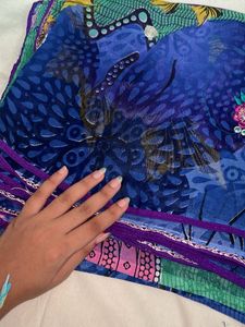 Vibrant Blue Floral Print Saree