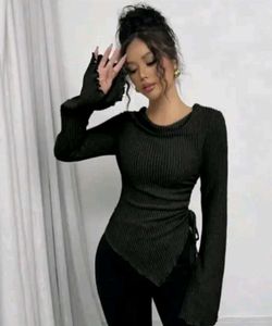 Chic Black Flared Sleeve Top