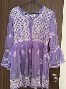 Chikankari Lavender Mirror-work Kurti