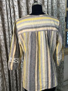 Striped Cotton Kurta with Embroidered Yoke