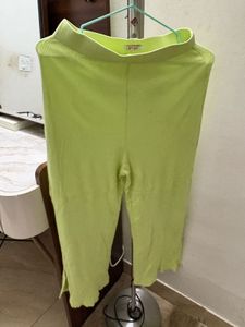 Lime Green Ribbed Cropped Pants