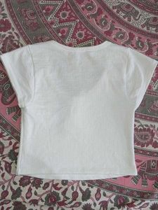 White Cropped Lace-Up Top