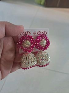 Stunning Pink Jhumka Earrings