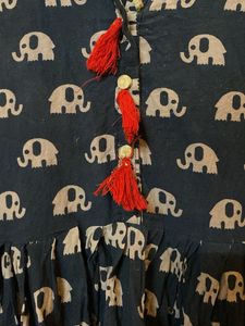 Black Elephant Print Kurta
