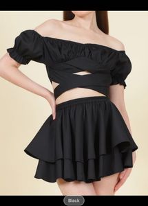 Black Crop Top with Puff Sleeves