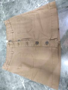 Tan Button-Front A-Line Mini Skirt