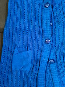 Blue Knit Cardigan with Pockets