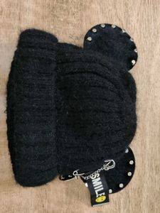 Cute Black Beanie with Studded Ears