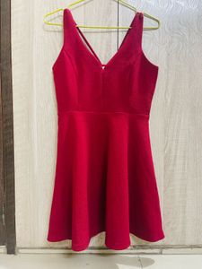 Red V-Neck Skater Dress