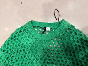 Chic Green Mesh Knit Sweater