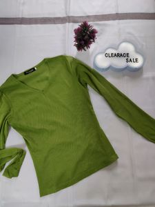 Sheer Mesh V-Neck Long Sleeve Top