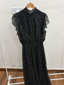 Black Polka Dot Print Flutter Sleeve Maxi