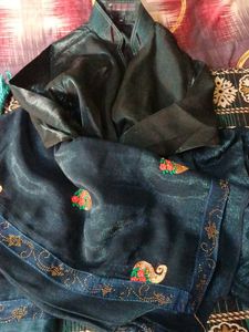 Designer Silk Blouse saree and shirt couple combo