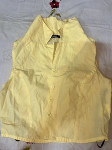 Yellow Sleeveless Collared Crop Top