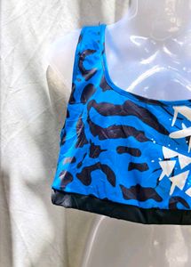 Blue Graphic Print Sports Bra
