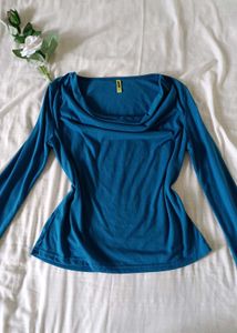 Teal Cowl Neck Long Sleeve Top