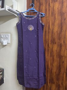 Elegant Purple Kurta with Peacock Design