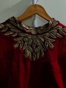 Elegant Maroon &amp; Gold  Stones with Embroidered Fro