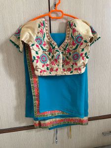 Beautiful Blue Saree with Embellished Blouse