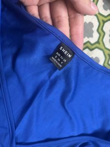 V-Neck Blue Wrap Crop Top
