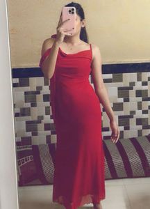 Elegant Red Evening Gown with Rose Detail