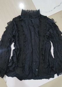 Elegant Black Lace Trimmed Blouse