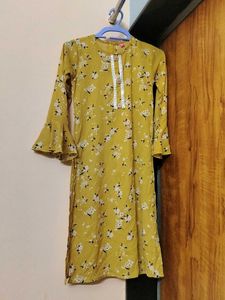 Yellow Floral Kurta with Bell Sleeves