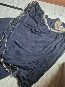 Elegant Navy Blue Embroidered Gown