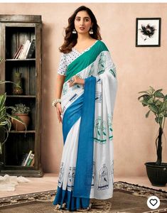 Ready To Wear Off White Cotton Printed Saree