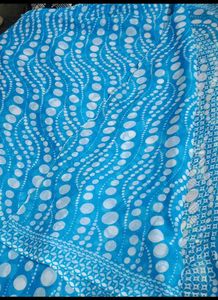 Blue Saree with White Polka Dots