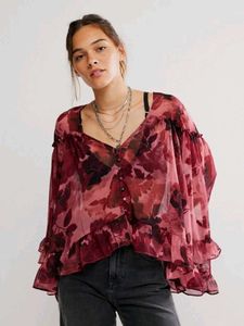 Sheer Floral Ruffle Blouse