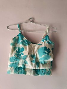 White &amp; Teal Floral Kurta Set